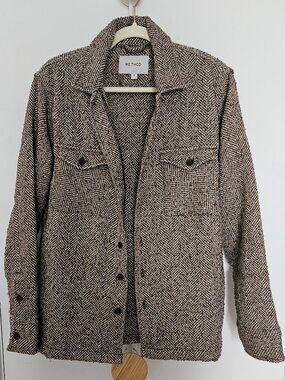 Brown herringbone wool-look barn coat shacket
